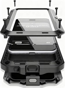 $23 Compatiable with iPhone 17 Case,360 Full Body Protective Cover Heavy Duty Shockproof Tough Armour Aluminum Alloy Metal Case with Silicone Built-in Screen Protector - Black