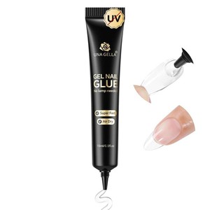 UNA GELLA Gel Nail Glue No UV Light 15ml Strong-hold Formula  Super Strong Nail Glue for Press On Nails & Clear Acrylic Nails Tips Air-dry Easy Home DIY Salon, Portable for Daily