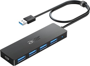 Acer USB Hub 4 Ports, Multiple USB 3.0 Hub, USBA Splitter for LaptopPC 2FT  Type C Power Port, Extender for 4USB A Port -Mouse, Keyboard, Flash Drive, U Disk, Printer Compatible with Desktop and More
