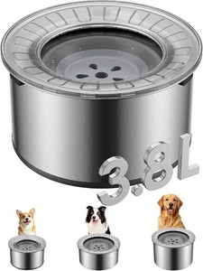 $28 Heouvo 1 Gallon No Spill Dog Water Bowl with Slow Drink Floating Disk(Gray)  Splash-Proof Lid  Stainless Steel BowlRubber BottomSlobber Stopper Water Bowl for Large Sloppy Messy Drinkers Reduce Mess