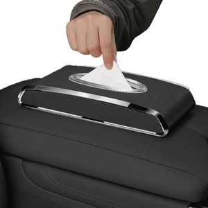 Faux Leather Car Tissue Holder for Interior, Multi-Function Tissue Box, Armrest & Back Seat Tissue Organizer, Sleek Kleenex Holder (Black Flat)
