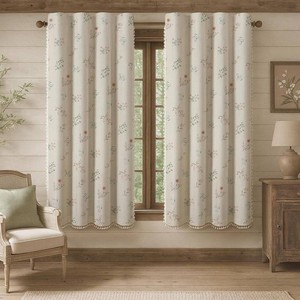$49 Boho Floral 100% Blackout Curtains 63 Inch Length 2 Panels Set, Linen Texture Farmhouse Curtains Beige Tassel for Living Room Bedroom Vintage Rustic Patterned Printed Western Rod Pocket