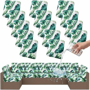 $72 Smiry Waterproof Patio Cushion Covers, Stretch Outdoor Couch Slipcovers Replacement Washable Furniture Protector Sofa Chair Seat Cover for Dogs and Pets (14 Pcs, Green)