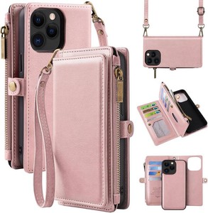 $23 for iPhone 13 Wallet Case, Magnetic Detachable RFID Blocking PU Leather Cover with Strap for Women and Men. Brown