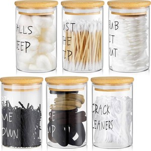 6 Pcs Apothecary Jars Glass Jars with Lids for Bathroom Holder Glass Cotton Ball Holder for Home Bathroom Farmhouse Storage Containers Makeup Organizer Decoration