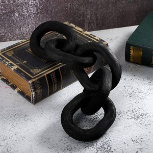 Queekay Decorative Wood Chain Link Decor Rustic 5 Link Wooden Chain Ornament Farmhouse Home Decoration Hand Carved Crafts Book Shelf Decor Items for Coffee Table(Black,13.78 Inch)
