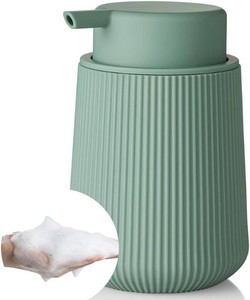 YAUKPH Striped Foaming Hand Soap Dispenser with Leak-Proof Pump for Bathroom and Kitchen Countertop 11oz Sage Green