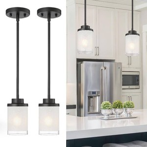 $56 TENGXIN Modern Pendant Light, Matte Black Pendant Lights Kitchen Island,Farmhouse Pendant Lighting for Dining Room Bedroom Bar Office 2Pack,TXPLBK01-2PK