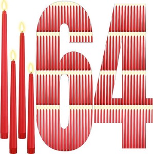 $53 Rossesay 64 Pcs Wedding Flameless LED Taper Candles Battery Operated Candles 4 Sizes of 8.5, 9.65, 10.83, 12.8 Candlesticks Flickering for Halloween Christmas Church Wedding(Red)