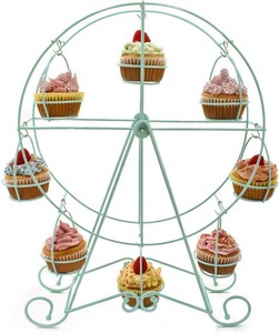 $26 Zoie  Chloe Ferris Wheel Cupcake Stand - Decorative Cupcake Holder for Parties - Spinning Display for Serving Pastry, Treats & Desserts - Easy-to-Clean, Fits 8 Small Cupcakes - 14x4x17, Sky Blue