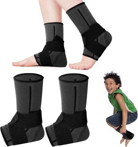 Tarpop 1 Pair Ankle Brace for Kids Compression Ankle Sleeves Adjustable Foot Support Brace Elastic Guard for Children Boys Girls Sports Running Jogging Dance Fitness Gymnastics(Black,Small)