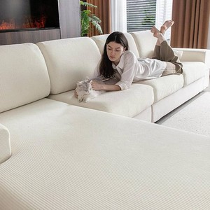 $21 OHSIO Sectional Couch Covers, Wear Resistant Stretch Sofa Covers Washable Soft Couch Cushion Covers Anti Slip Furniture Protector Sofa Slipcovers for Pets (1 Piece Loveseat Cover, Ivory)