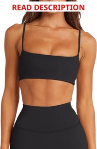 LASLULU Womens Adjustable Spaghetti Straps Sports Bra Square Neck Wireless Padded Workout Yoga Crop Tops