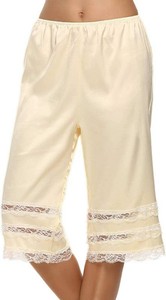Nituyy Women Satin Half Slip Capri Pants Lace Trim Bloomers Pettipants Culotte Under Dresses Elastic Waist Lingerie Pants Size Small