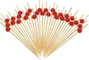 Minisland Red Pearl Cocktail Picks, 4.7 Inch Long Bamboo Fancy Toothpicks for Appetizers, Decorative Valentines Christmas Holiday Party Food Drink Garnish Fruit Kabob Skewer Sticks 100 Counts -MSL155
