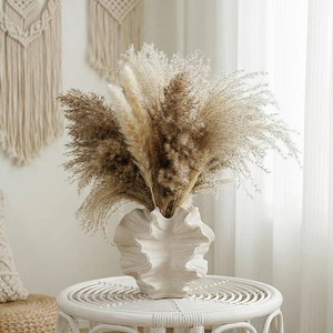 Cream Ceramic Vase, Modern Boho Coastal Decor, Coral Design Decorative Vase for Pampas Grass Dried Flowers, Living Room Coffee Table Centerpiece Home Decor