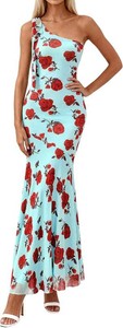 PRETTYGARDEN Womens Summer One Shoulder Maxi Dress 2026 Floral Sleeveless Bodycon Mesh Long Beach Vacation Sun Dresses Size L