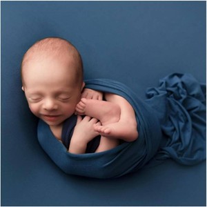 $40 3Pcs Newborn Photography Props Baby Photoshoots Photo Posing Wraps Backdrops with Headband Stretch (Wrap  Backdrop  Headband, Dark Blue)