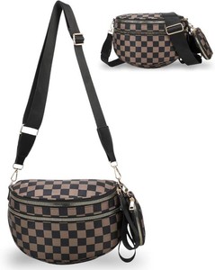 Checkered Crossbody Bum Bags for Women, Nylon Sling Bags with Shoulder Strap, Large Capacity Checkered Purse Bag