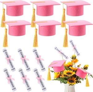 $27 Breling 12 Pcs Pink and Gold Graduation Centerpiece Sticks Felt Graduation Scroll Diploma and Grad Cap with Tassel Decor 2026 Table Toppers Centerpiece Party Supplies for Grad Party Decorations