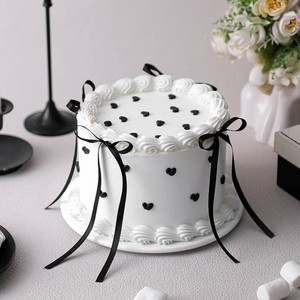 $40 Remerry 6 Inch Black Bow Fake Cake Coquettish Birthday Fake Cake Decor Wedding Dessert Props Reusable Artificial Round Dessert for Props Women Birthday Gift Anniversary Party Decor