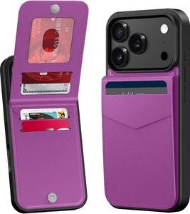 bemal for iPhone 17 Pro Max Wallet Case, Built-in Card Slots Holder Violet  RFID-Blocking, Military-Grade Drop Protection, Magnetic Closure with Leather Kickstand Cover for Women Girls