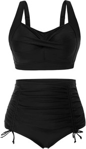 $37 Hanna Nikole Plus Size Swimsuit for Women Two Piece High Waisted Bikini  Tummy Control Ruched, Twist Front Support Removable Pad, Adjustable Straps Bathing Suits Full Coverage for Beach Vacation 24W