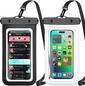 Waterproof Phone Pouch,2 Pack Black White Phone Waterproof Case,Cell Phone Dry Bag,Protection Level IP68,Beach Cruise for Apple iPhone,Samsung,and More,Lanyard Included,(Fits Up to 8.3),Black,White