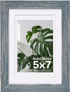Egofine 5x7 Picture Frame Made of Solid Wood,Covered by Plexiglass Display Pictures 3.5x54x6 with Mat or 5x7 Without Mat for Table Top Display and Wall Mounting Photo Frame, Rustic Blue