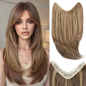 Clip in V-Shape Hair Extensions for Women 18 Inch One Piece Synthetic Straight Hair Extension Full Head Hairpiece with 5 Clips Bernstein Muti