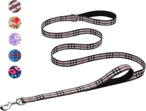 Hikiko 6FT Dog Leash Padded Double Handle with Designed Pattern  Heavy Duty Traffic Handle Extra Control,Special Beige Plaid Pattern,360  Rotating Clasp,for Medium Large Dog