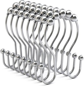 Bathway Shower Curtain Hooks Chrome Shower Curtain Rings Rust Proof, Smooth Glide Double Shower Curtain Hooks, 12Pcs Shower Curtain Hangers, Shower Hooks for Shower Curtain Bathroom Shower Rod Hooks