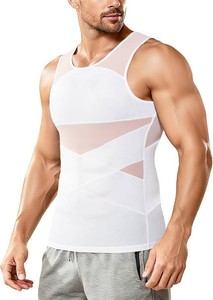 Nebility Mens Compression Shirt for Gynecomastia - Slimming Undershirts Body Shaper Vest Mesh Shapewear Workout Tank Tops Large