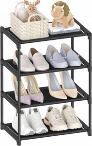 Autonomier 4 Tier Extra Small Shoe Rack (16.3 Wide), Space Saver Shelf  Kids Toddler Adult Shoe Storage Organizer, Narrow Stackable Shoe Organization Shelves, for Closet Floor Entryway Bedroom