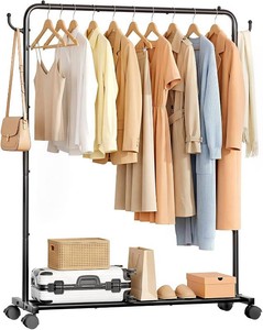 $28 Homde Portable Clothes Rack for Bedroom 4 Lockable Wheel Move Room-to-Room  Laundry to Closet in 1 Smooth Roll - No Heavy Lifting for Renters & Movers - 88 lbs Hanging Rod for Garment Coat to T-Shirt