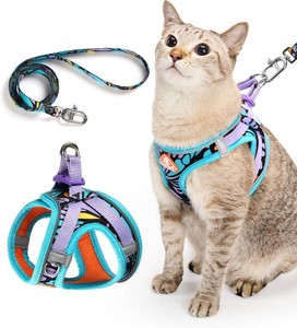 Upgraded Cat Harness and Leash Set - Step-in Escape Proof Adjustable Cat Harness, Comfortable Soft Lightweight, Reflective Harness for Walking, Travel, Camping (Butterfly Magic, L)