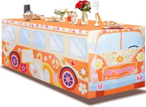 $21 6Ft Groovy Bus Tablecloth,Hippie Birthday Party Decorations for 60s 70s Boho Themed Birthday,Baby Shower,Carnival Party Decorations
