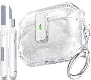 for AirPods Pro 3 Case Transparent with Lock, Glitter  Compatible MagSafe, Compatible with Apple AirPods Pro 3rd Generation Case with Cleaning Kit & Keychain, Auto Pop-Up