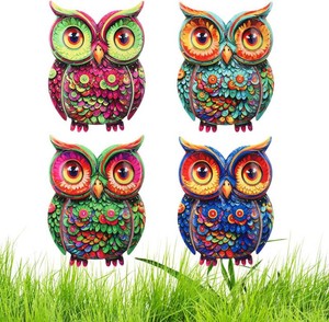 Junware Metal Owl Wall Decor, 4Pcs Owl Iron Wall Art Sculptures Hanging Sculpture Decoration. Outdoor Fence Art for Home Garden, Fence, Patio, Yard, Bedroom Outside Gifts for Adults