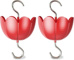 Ant Moat for Hummingbird Feeders, Metal Ant Guard for Hummingbird, Hummingbird Feeder Accessory Hooks, Insect Guard with Large Capacity, Red 4 OZ x 2 Pack  Rust-Proof Red Tulip Flower Insect Guard Accessory with Heavy-Duty Hooks