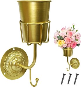 Vintage Brass Wall Vase - Hanging Home Decor & Multifunctional Wall-Mounted Organizer Container for Flowers,Keys & Small Items,Kitchen Bathroom Bedroom Organization & Decor