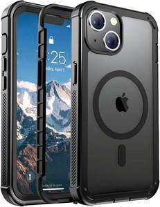 jaroco Magnetic for iPhone 13 Case Heavy Duty Protection Black  Compatible with MagSafe,Military Grade Drop Protection,Translucent Matte,Non-Slip,Shockproof 2-Layer Durable Bumper Case