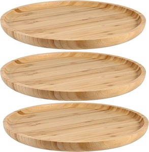 JOIKIT 3 Pack 8 Inch Bamboo Round Platter, Fine Polished Round Wood Plates Bamboo Serving Tray for Holding Fruit, Bread, Cheese, Nut, Coffee, Tea, Plant Saucer
