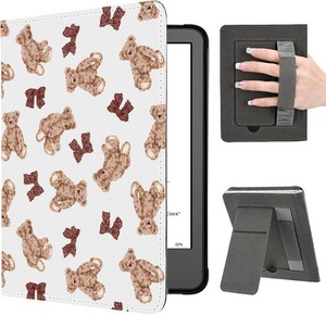$26 Teddy Bear Case for 6.8 Kindle Paperwhite (11th Gen-2021), Slim Foldable Stand PU Shell KPW5 Cover with Hand Strap, Auto-WakeSleep Protective Case for Women