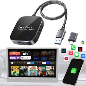 $35 2-in-1 Wireless CarPlay Adapter & Car TV Mate Pro 2026 Metal & Glass Case Convert Wired to Wireless Car Play with HDMI Input for TV Stick, Screen Mirroring & Streaming, Fit for 2016 Cars -Black