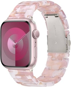 V-MORO Resin Bands Compatible with Apple Watch Band,Floral Pink-Starlight  42mm41mm40mm38mm,Fashion Lightweight Strap for iWatch Series 1110987654321SE,Jewelry Dressy Bracelet Women