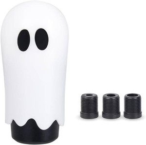 $25 Ghost Shift Knob, Aluminum Weighted Automotive Gear Shift Manual knobs Lever with 3 Threaded Adapters M8 M10 M12 x 1.25, Universal for Vehicle Funny Cool Spooky Car Accessories (White)