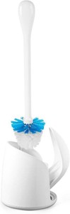 OXO Good Grips Compact Toilet Brush & Automatic Canister Door  Toilet Brush & Holder Set, Covered Canister, Auto-Open Lid, Compact Design For Small Bathrooms, Tapered Brush Head, Non-Slip