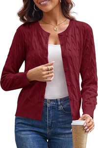 $27 GRACE KARIN Womens Long Sleeve Button Up Cable Knit Cardigan Lightweight 2026 Crewneck Button Down Sweaters for Women Womens Size M