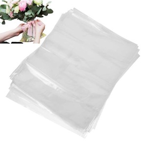 50Pcs Flower Bags, 9.8x5.9in Bouquet Water-retaining Bag Protector, Rose Packaging for Arrangement, PE Water Floral Sleeves for Wedding Graduation and Mothers Day Florist Wrapping Supplies
